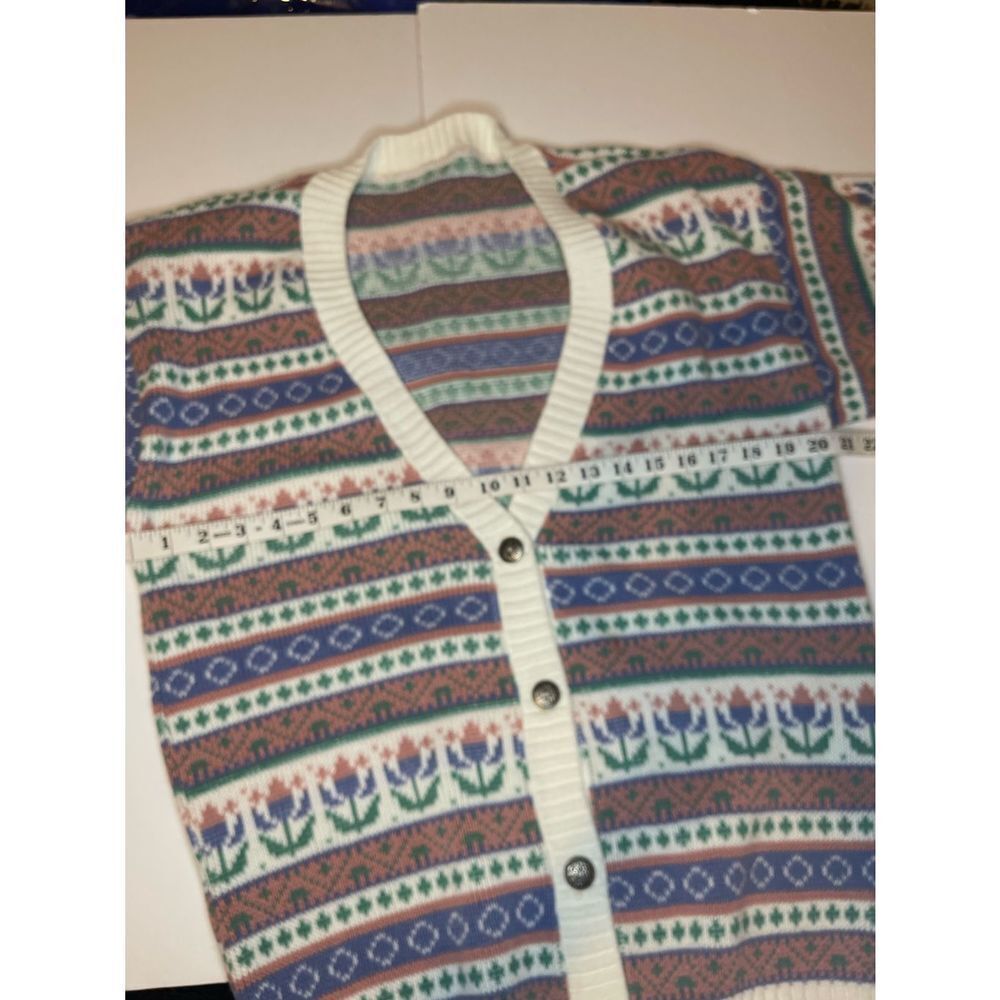Vintage 80s / 90s Womens Medium Pastel Floral Knit Cardigan Sweater USA - Picture 5 of 9